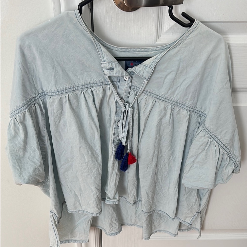 Lucky Brand, light Blue Blouse with Tassel Detail